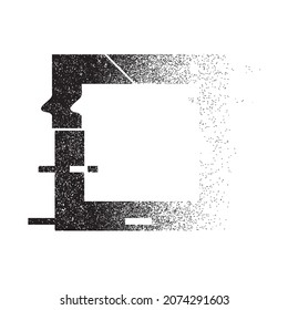 Forma geométrica distorsionada por destello. Diseño de arte mínimo. El ruido destruyó el logotipo cuadrado. Formas de error de defecto de moda . Marco brillante .Efecto roto .Grunge texturado. Efecto con problemas .vector 