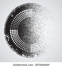 Glitch distorted geometric shape . Minimal art design . Noise destroyed circle logo . Trendy defect error shapes . Glitched frame .Broken effect .Grunge texture . Distressed element .vector 