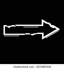 Forma geométrica distorsionada por destello. Diseño de arte mínimo. Logo de la flecha destruida por el ruido. Formas de error de defecto de moda . Marco brillante .Efecto roto .vector