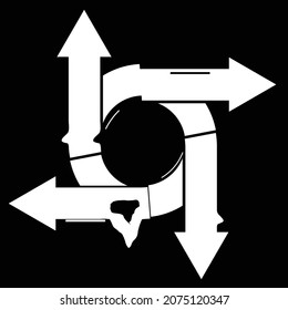 Forma geométrica distorsionada por destello. Diseño de arte mínimo. El ruido destruyó el logotipo de la flecha circular. Formas de error de defecto de moda . Marco brillante .Efecto roto .vector 