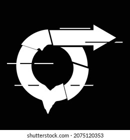 Glitch distorted geometric shape . Minimal art design . Noise destroyed circular arrow logo . Trendy defect error shapes . Glitched frame .Broken effect .vector 