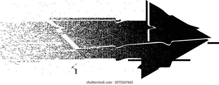Glitch distorted geometric shape . Minimal art design . Noise destroyed arrow logo . Trendy defect error shapes . Glitched frame .Dispersion effect .Grunge texture . Distressed element .vector 