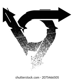 Glitch distorted geometric shape . Minimal art design . Noise circular arrow logo . Trendy defect error shapes . Glitched frame .Dispersion effect .Grunge texture . Distressed element .vector 
