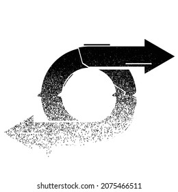 Glitch distorted geometric shape . Minimal art design . Noise circular arrow logo . Trendy defect error shapes . Glitched frame .Dispersion effect .Grunge texture . Distressed element .vector 