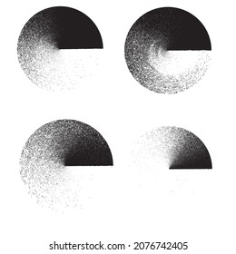 Forma geométrica distorsionada por destello. Diseño de arte mínimo. Logo del círculo de dispersión de ruido. Formas de error de defecto de moda . Marco brillante. Efecto spray. Textura gruesa. Elemento con problemas .vector 