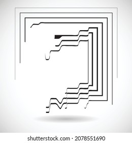 Glitch distorted geometric shape . Minimal art design . Noise destroyed square logo . Trendy defect error shapes . Glitched frame .Broken effect .vector 