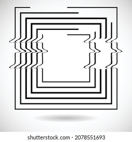 Glitch distorted geometric shape . Minimal art design . Noise destroyed square logo . Trendy defect error shapes . Glitched frame .Broken effect .vector 