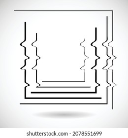 Glitch distorted geometric shape . Minimal art design . Noise destroyed square logo . Trendy defect error shapes . Glitched frame .Broken effect .vector 