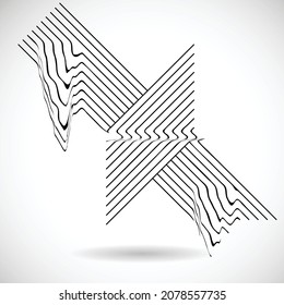 Glitch distorted geometric shape . Minimal art design . Noise destroyed linear logo . Trendy defect error shapes . Glitched frame .Broken effect .vector 