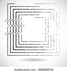 Glitch distorted geometric shape . Minimal art design . Noise destroyed  logo . Trendy defect error shapes . Glitched frame .Broken effect .Grunge texture . Distressed element .vector 