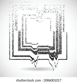 Forma geométrica distorsionada por destello. Diseño de arte mínimo. Logo destruido por ruido. Formas de error de defecto de moda . Marco brillante. Efecto roto. Textura gruesa. Elemento con problemas .vector 
