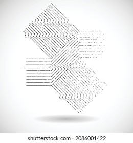 Forma geométrica distorsionada por destello. Diseño de arte mínimo. Logo destruido por ruido. Formas de error de defecto de moda . Marco brillante. Efecto roto. Textura gruesa. Elemento con problemas .vector 