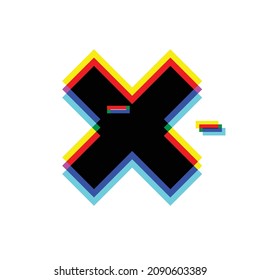 Glitch distorted geometric shape . Minimal art design . Noise destroyed cross logo . Trendy defect error shapes . Glitched x .Broken effect .vector 