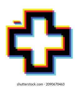 Glitch distorted geometric shape . Minimal art design . Noise destroyed cross logo . Trendy defect error shapes . Glitched plus .Broken effect .vector 