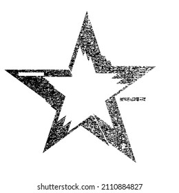 Forma geométrica distorsionada por destello. Diseño de arte mínimo. Logo de la estrella destruida por el ruido. Formas de error de defecto de moda . Marco brillante. Efecto roto. Textura gruesa. Objeto de distracción .vector 