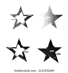 Glitch distorted geometric shape . Minimal art design . Noise destroyed star logo . Trendy defect error shapes . Glitched frame .Broken effect . Grunge texture . Distress object .vector 