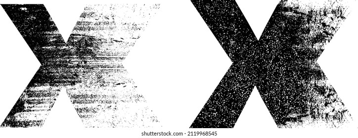 Glitch distorted geometric shape . Minimal art design . Noise destroyed cross logo . Trendy defect error shapes . Glitched x .Broken effect . Distress element . Grunge texture .vector