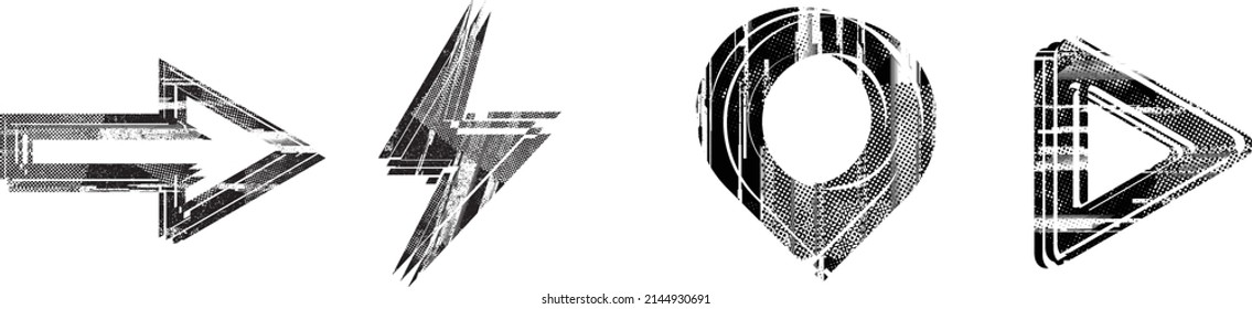 Glitch distorted geometric shape . Minimal art design . Noise destroyed  logo . Trendy defect error shapes . Glitched frame .Broken effect .Grunge textured . Distressed effect .vector
