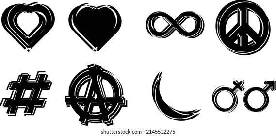 Forma geométrica distorsionada por destello. Diseño de arte mínimo. Logo destruido por ruido. Formas de error de defecto de moda . Marco brillante .Efecto roto .vector