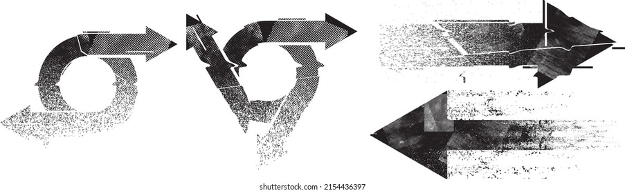 Glitch distorted geometric shape . Minimal art design . Noise destroyed arrow logo . Trendy defect error shapes . Glitched frame .Dispersion effect .Grunge texture . Distressed element .vector 