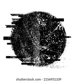 Glitch distorted geometric shape . Minimal art design . Noise destroyed circle logo . Trendy defect error shapes . Glitched frame .Broken effect .Grunge textured . Distressed effect .vector 