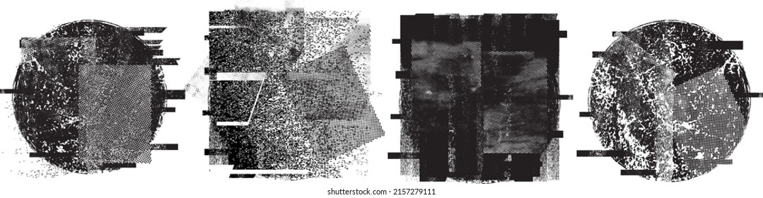 Glitch distorted geometric shape . Minimal art design . Noise destroyed square logo . Trendy defect error shapes . Glitched frame .Broken effect .Grunge textured . Distressed effect .vector 