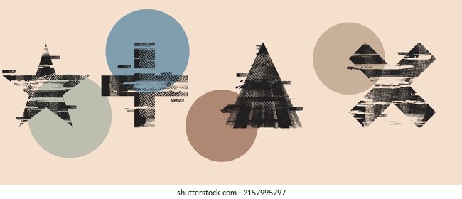 Glitch distorted geometric shape . Minimal art design . Noise destroyed star logo . Trendy defect error shapes . Glitched x .Broken effect . Distress element . Grunge texture .vector