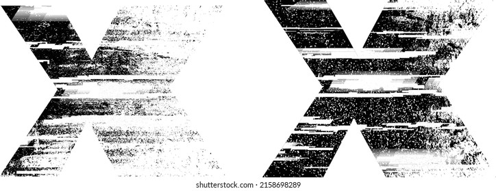 Glitch distorted geometric shape . Minimal art design . Noise destroyed cross logo . Trendy defect error shapes . Glitched x .Broken effect . Distress element . Grunge texture .vector