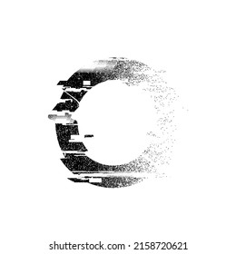Forma geométrica distorsionada por destello. Diseño de arte mínimo. Logo del círculo destruido por el ruido. Formas de error de defecto de moda . Marco brillante .Efecto roto .Grunge texturado. Efecto con problemas .vector 
