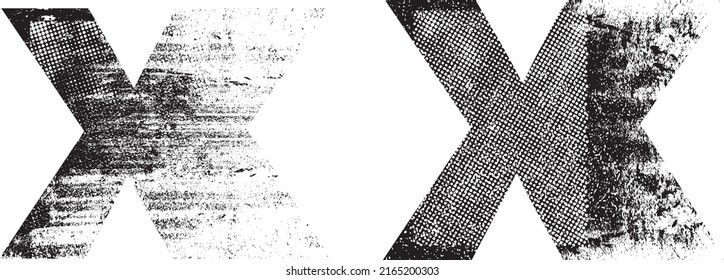 Glitch distorted geometric shape . Minimal art design . Noise destroyed cross logo . Trendy defect error shapes . Glitched x .Broken effect . Distress element . Grunge texture .vector