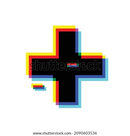 Glitch distorted geometric shape . Minimal art design . Noise destroyed cross logo . Trendy defect error shapes . Glitched plus .Broken effect .vector 