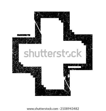 Glitch distorted geometric shape . Minimal art design . Noise destroyed cross logo . Trendy defect error shapes . Glitched x .Broken effect . Distress element . Grunge texture .vector