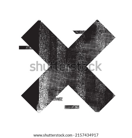 Glitch distorted geometric shape . Minimal art design . Noise destroyed cross logo . Trendy defect error shapes . Glitched x .Broken effect . Distress element . Grunge texture .vector