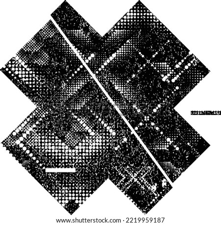 Glitch distorted geometric shape . Minimal art design . Noise destroyed cross logo . Trendy defect error shapes . Glitched x .Broken effect . Distress element . Grunge texture .vector