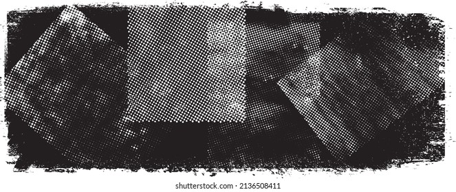 Glitch distorted geometric shape . Noise destroyed logo . Trendy defect error shapes . Glitched frame .Grunge textured . Distressed effect .Vector shapes with a halftone dots screen print texture.