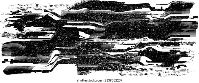 Glitch distorted geometric shape . Noise destroyed logo . Trendy defect error shapes . Glitched frame .Grunge textured . Distressed effect .Vector shapes with a halftone dots screen print texture.