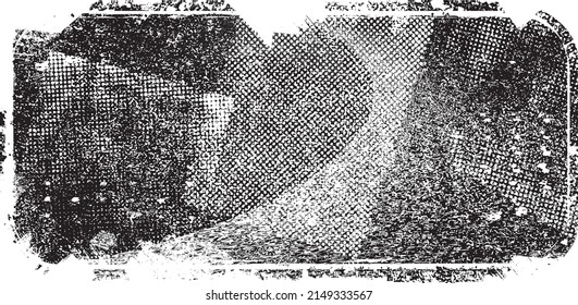 Forma geométrica distorsionada por destello. Logo destruido por ruido. Formas de error de defecto de moda . Marco brillante. Grunge texturado. Efecto perturbado .Formas vectoras con una textura de impresión de pantalla de puntos de medio tono.