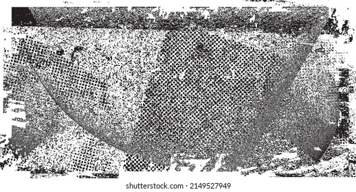 Glitch distorted geometric shape . Noise destroyed logo . Trendy defect error shapes . Glitched frame .Grunge textured . Distressed effect .Vector shapes with a halftone dots screen print texture.