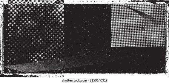 Glitch distorted geometric shape . Noise destroyed logo . Trendy defect error shapes . Glitched frame .Grunge textured . Distressed effect .Vector shapes with a halftone dots screen print texture.