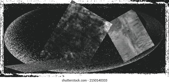 Glitch distorted geometric shape . Noise destroyed logo . Trendy defect error shapes . Glitched frame .Grunge textured . Distressed effect .Vector shapes with a halftone dots screen print texture.