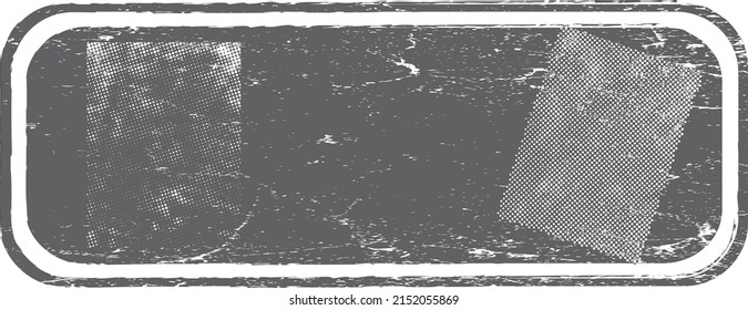 Glitch distorted geometric shape . Noise destroyed logo . Trendy defect error shapes . Glitched frame .Grunge textured . Distressed effect .Vector shapes with a halftone dots screen print texture.