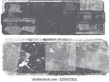 Glitch distorted geometric shape . Noise destroyed logo . Trendy defect error shapes . Glitched frame .Grunge textured . Distressed effect .Vector shapes with a halftone dots screen print texture.