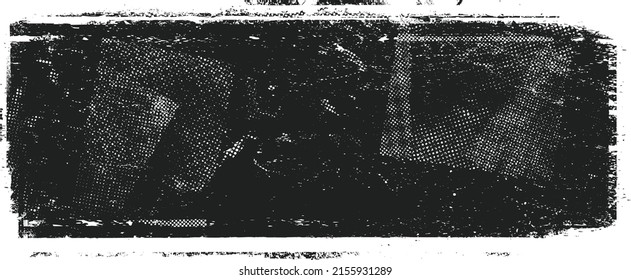 Glitch distorted geometric shape . Noise destroyed logo . Trendy defect error shapes . Glitched frame .Grunge textured . Distressed effect .Vector shapes with a halftone dots screen print texture.
