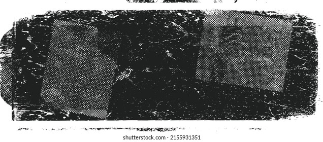 Glitch distorted geometric shape . Noise destroyed logo . Trendy defect error shapes . Glitched frame .Grunge textured . Distressed effect .Vector shapes with a halftone dots screen print texture.
