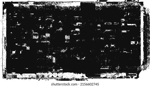 Forma geométrica distorsionada por destello. Logo destruido por ruido. Formas de error de defecto de moda . Marco brillante. Grunge texturado. Efecto perturbado .Formas vectoras con una textura de impresión de pantalla de puntos de medio tono.
