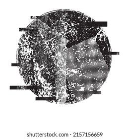 Glitch distorted geometric shape . Noise destroyed logo . Trendy defect error shapes . Glitched frame .Grunge textured . Distressed effect .Vector shapes with a halftone dots screen print texture.