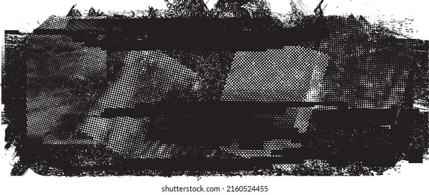 Glitch distorted geometric shape . Noise destroyed logo . Trendy defect error shapes . Glitched frame .Grunge textured . Distressed effect .Vector shapes with a halftone dots screen print texture.