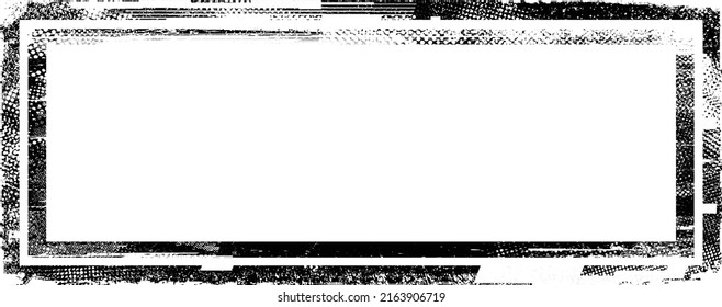 Forma geométrica distorsionada por destello. Logo destruido por ruido. Formas de error de defecto de moda . Marco brillante. Grunge texturado. Efecto perturbado .Formas vectoras con una textura de impresión de pantalla de puntos de medio tono.