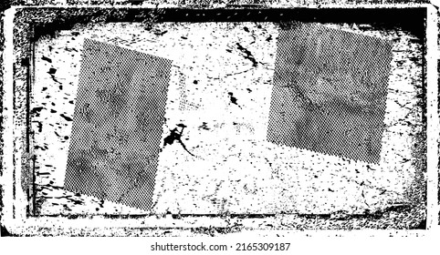 Glitch verzerrte geometrische Form . Rauschen zerstört Logo. Trendy Defaultformen . Glitched frame .Grunge strukturiert. Distressed effect .Vector formt mit einer Siebdrucktextur mit Halbton-Punkten.
