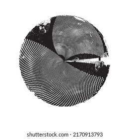 Glitch distorted geometric shape . Noise destroyed logo . Trendy defect error shapes . Glitched frame .Grunge textured . Distressed effect .Vector shapes with a halftone dots screen print texture.